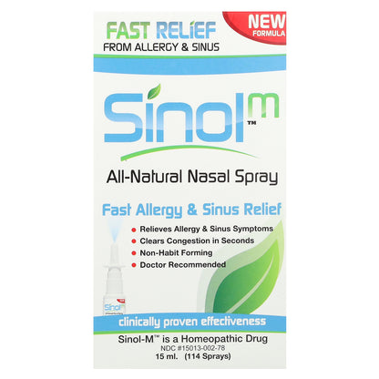 SinolM™, All-Natural Nasal Spray, Fast Allergy & Sinus Relief, 15 ml