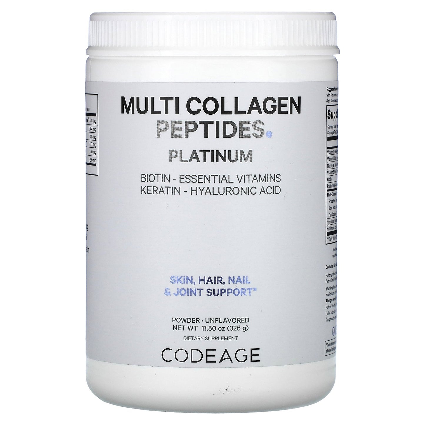 Codeage, Multi Collagen Peptides Powder Platinum, Unflavored, 11.5 oz (326 g)