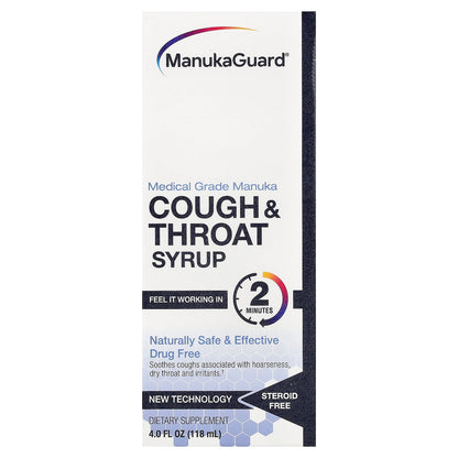 ManukaGuard, Cough & Throat Syrup, Medical Grade Manuka Honey, 4 fl oz (118 ml)