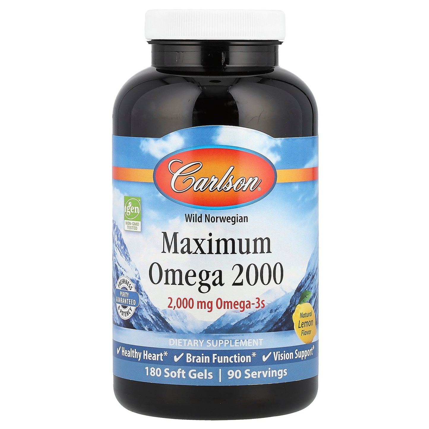 Carlson, Wild Norwegian, Maximum Omega 2000, Natural Lemon, 180 Soft Gels (1,000 mg per Soft Gel)