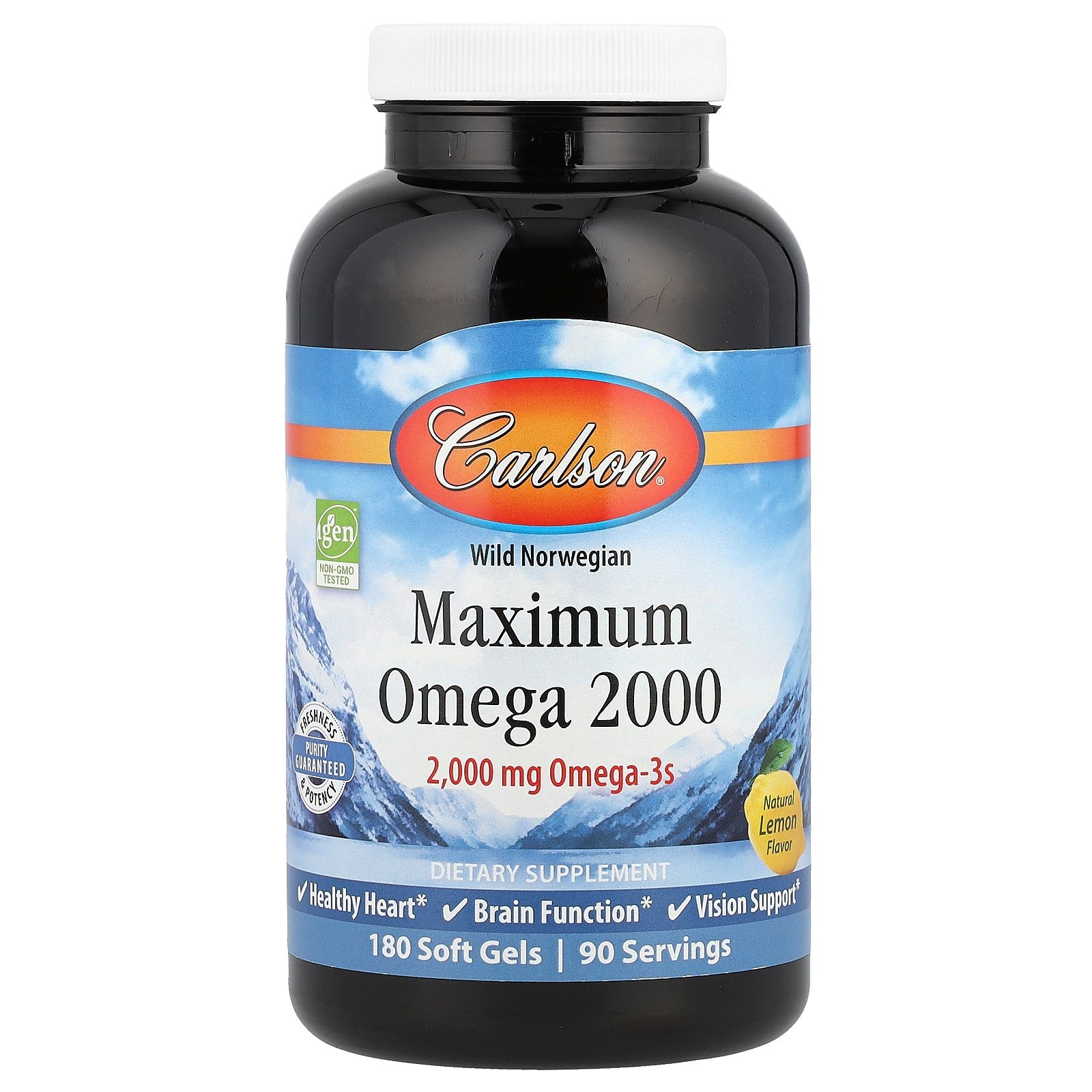 Carlson, Wild Norwegian, Maximum Omega 2000, Natural Lemon, 180 Soft Gels (1,000 mg per Soft Gel)