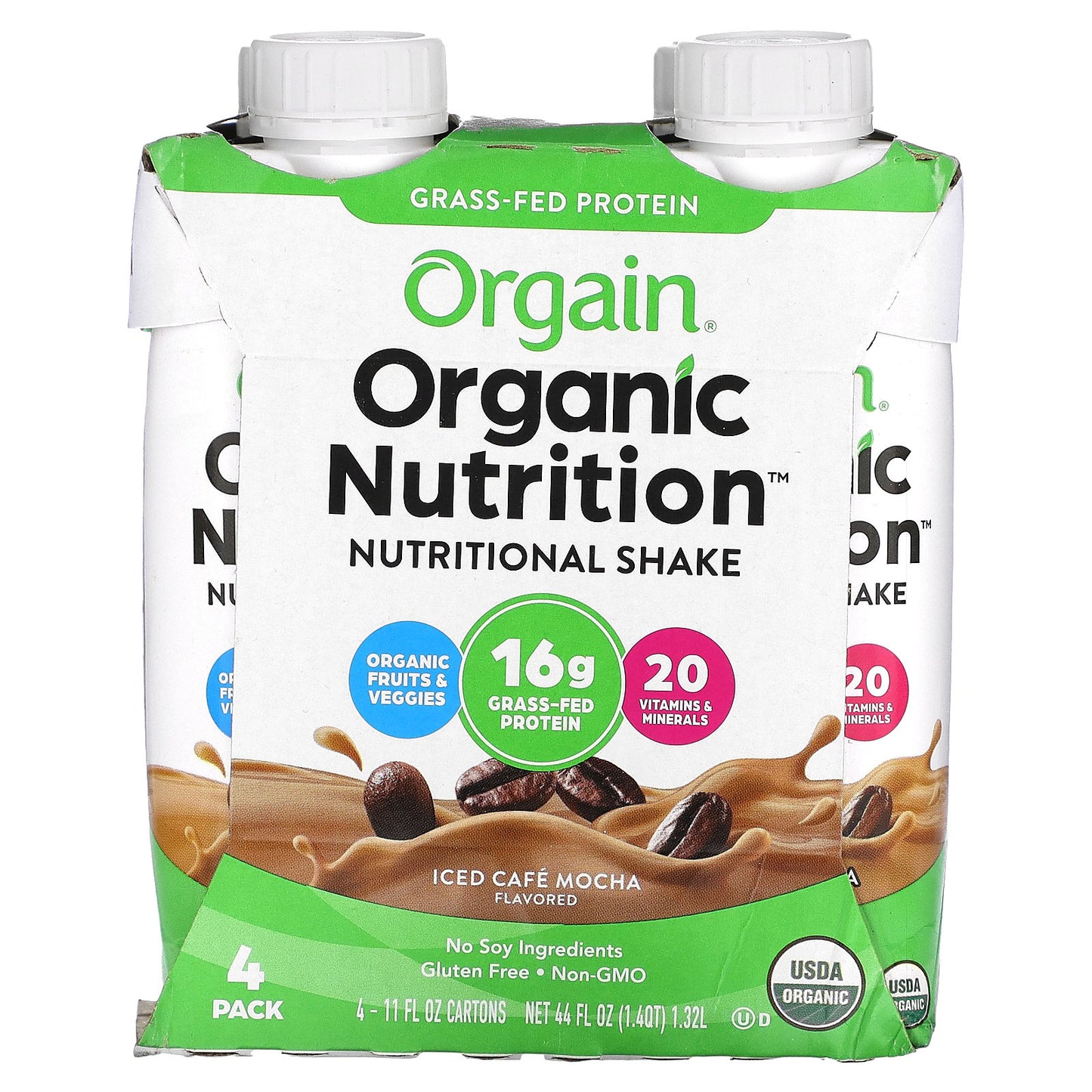 Orgain, Organic Nutrition, Nutritional Shake, Iced Cafe Mocha, 4 Pack, 11 fl oz (330 ml) Each