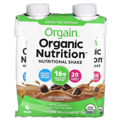 Orgain, Organic Nutrition, Nutritional Shake, Iced Cafe Mocha, 4 Pack, 11 fl oz (330 ml) Each