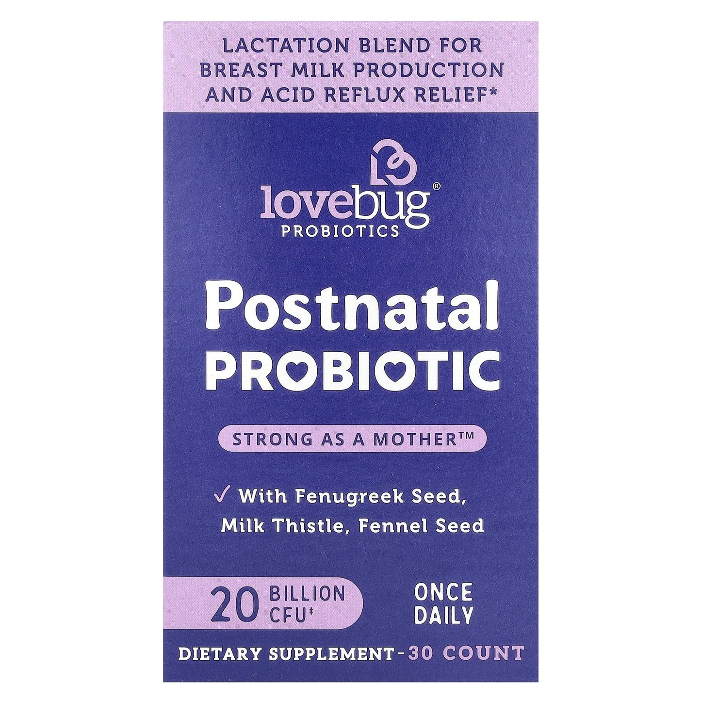 LoveBug Probiotics, Postnatal Probiotic, 20 Billion CFU, 30 Capsules