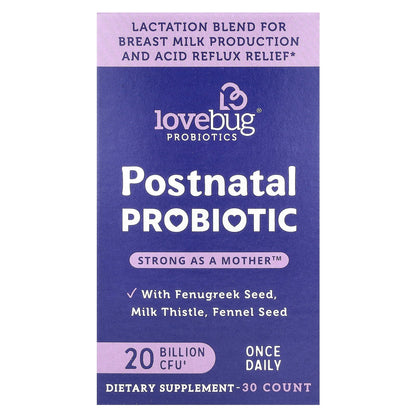 LoveBug Probiotics, Postnatal Probiotic, 20 Billion CFU, 30 Capsules