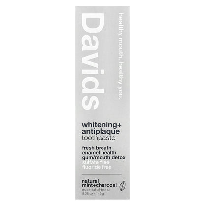 Davids, Whitening + Antiplaque Toothpaste, Natural Mint + Charcoal , 5.25 oz (149 g)