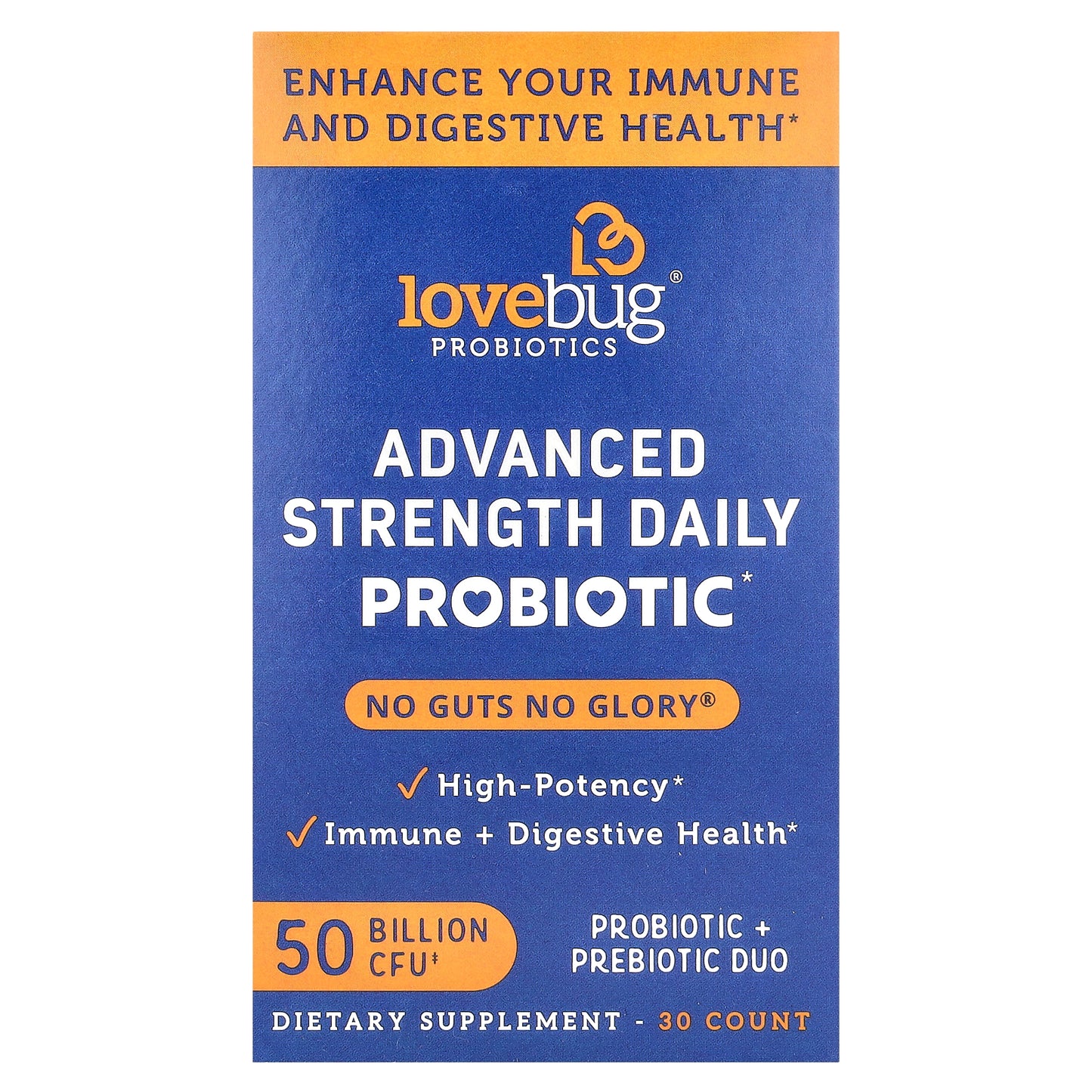 LoveBug Probiotics, Advanced Strength Daily Probiotic, 50 Billion CFU, 30 Capsules