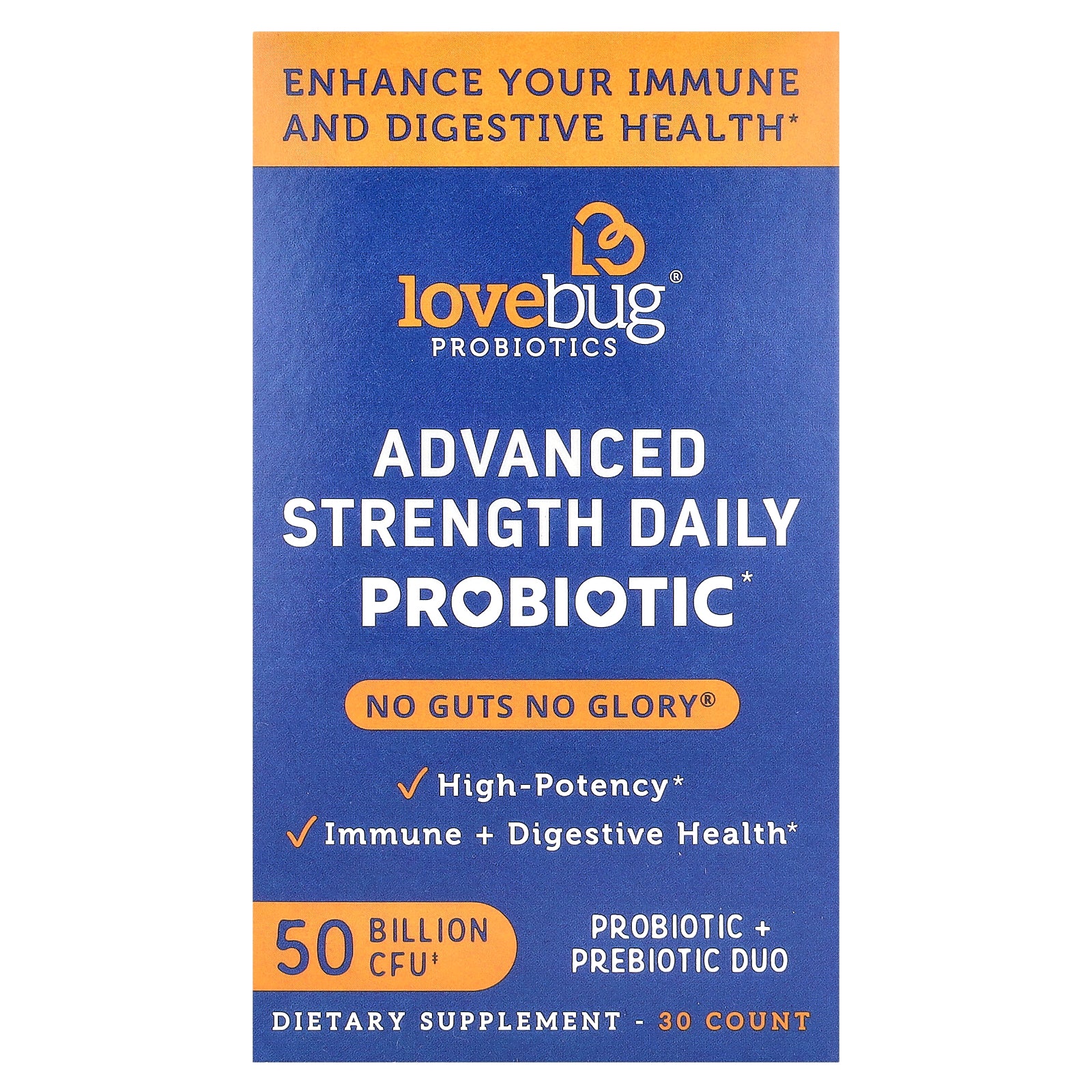 LoveBug Probiotics, Advanced Strength Daily Probiotic, 50 Billion CFU, 30 Capsules