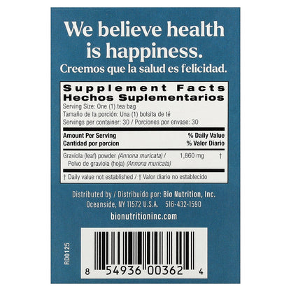 Bio Nutrition, Graviola Tea, Caffeine Free, 30 Tea Bags, 2 oz (56 g)