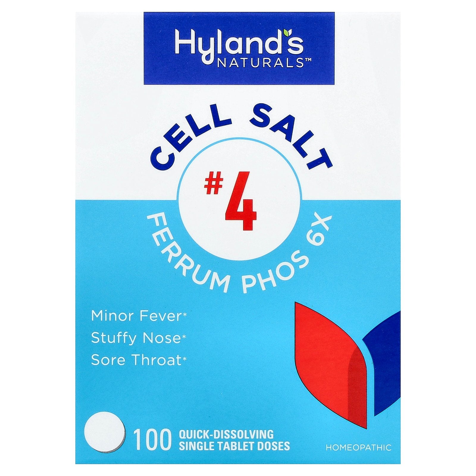 Hyland's Naturals, Cell Salt #4, Ferrum Phos 6X, 100 Quick-Dissolving Single Tablets