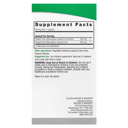 Nature's Answer, Chasteberry, Vitex Agnus-Castus, 400 mg, 90 Vegetarian Capsules