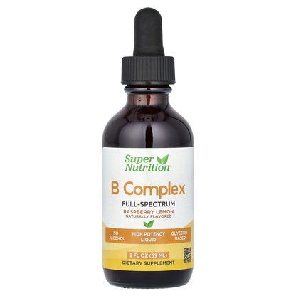 Super Nutrition, B Complex Full Spectrum with Vitamin B12, Pantothenic Acid, Biotin, and Niacin, Raspberry Lemon, 2 fl oz (59 ml)