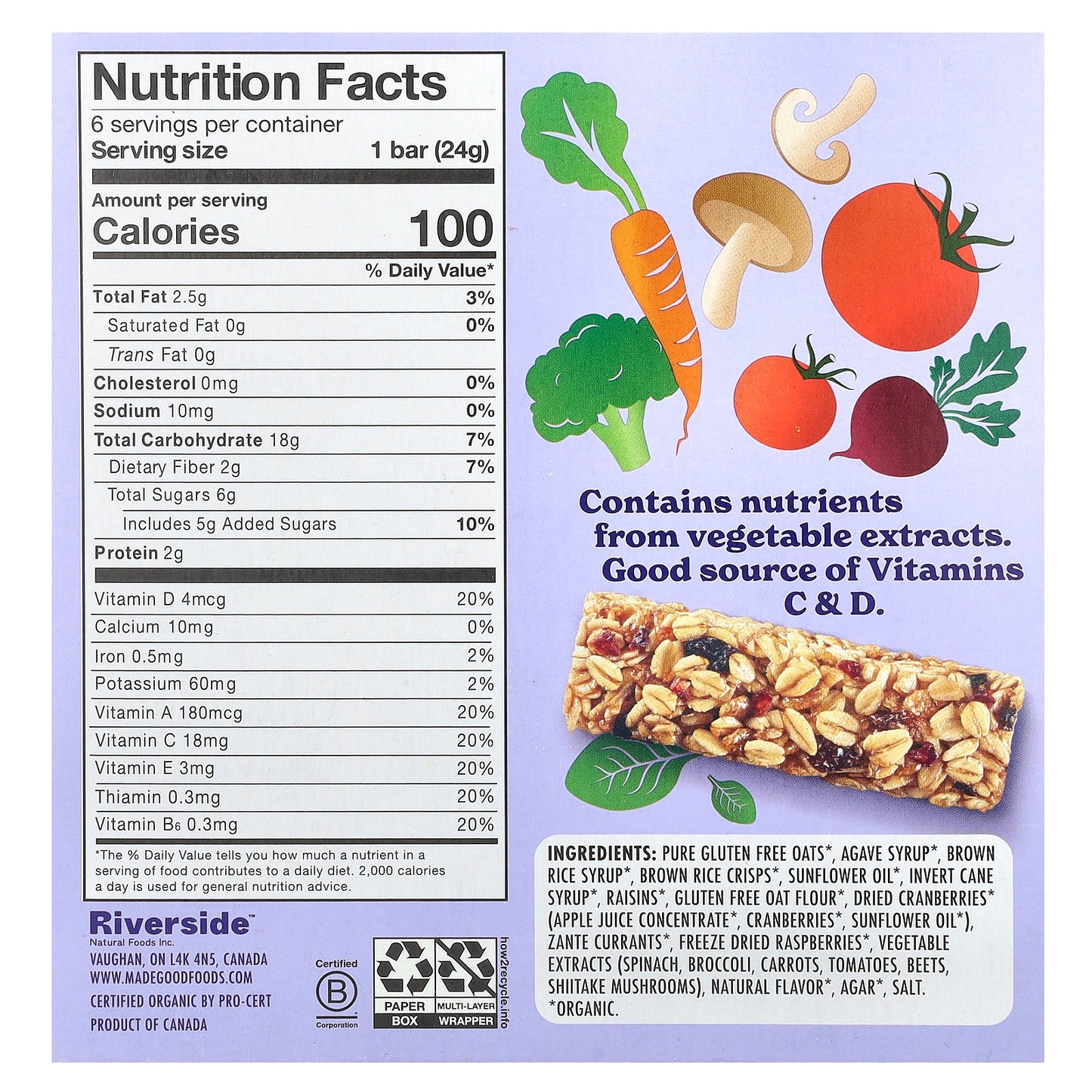 MadeGood, Granola Bars, Mixed Berry, 6 Bars, 0.85 oz (24 g) Each