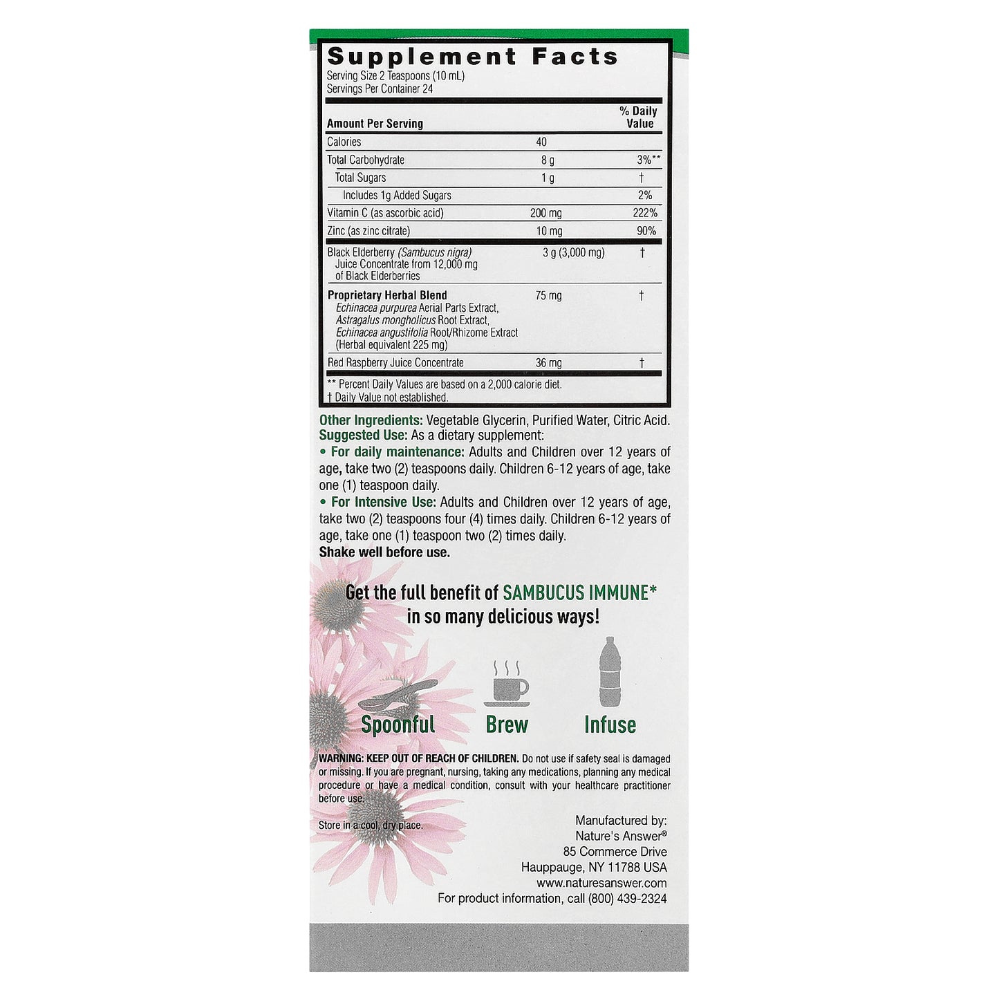 Nature's Answer, Sambucus Immune, Black Elderberry, 12,000 mg, 8 fl oz (240 ml)