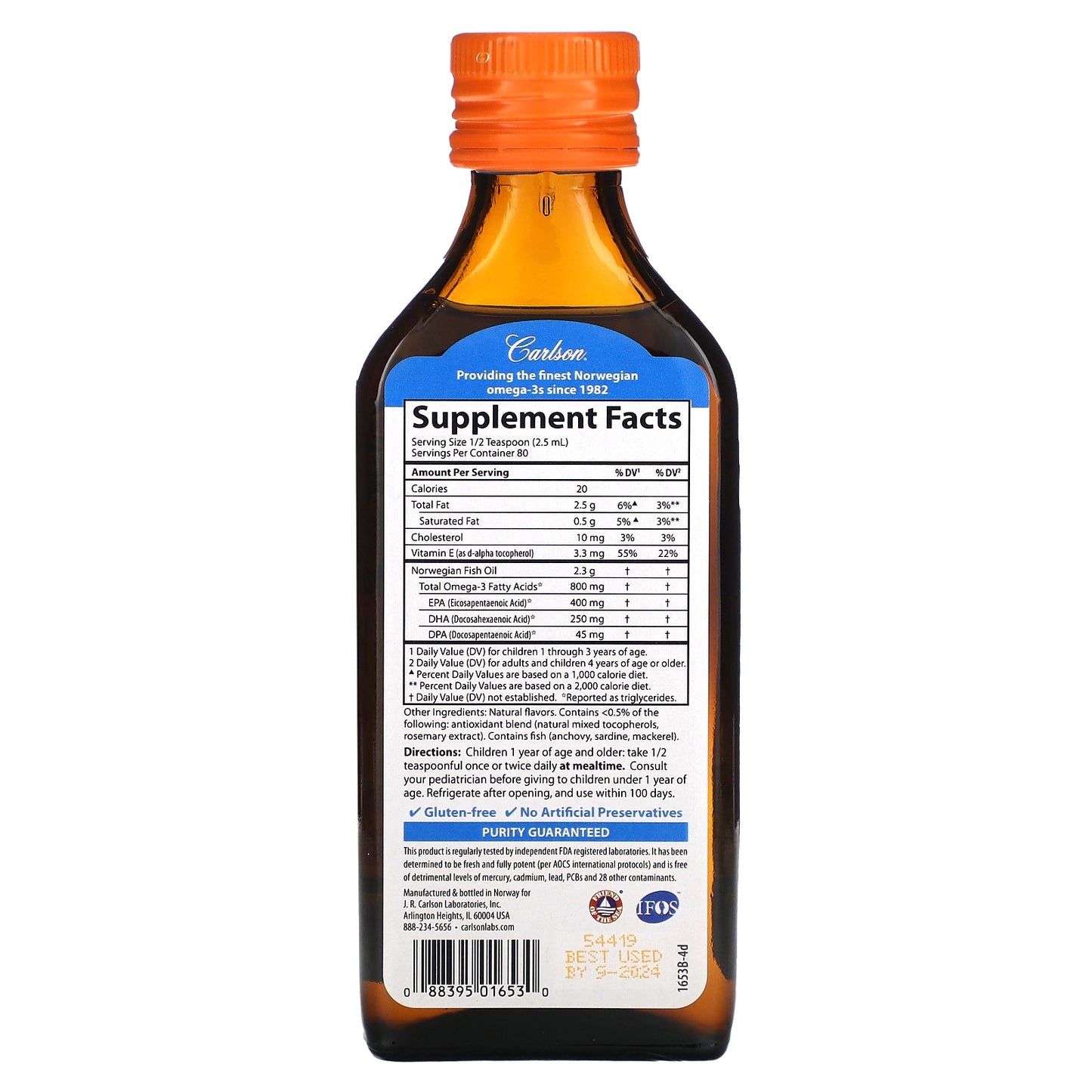 Carlson, Kid's, Norwegian, The Very Finest Fish Oil, Natural Orange, 6.7 fl oz (200 ml)