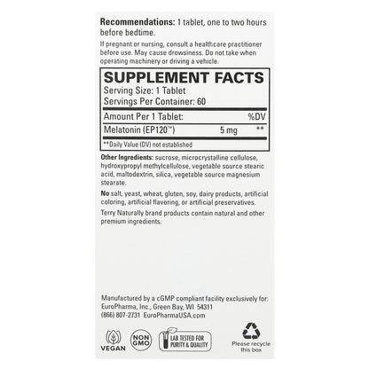 Terry Naturally, Melatonin EP120, 5 mg, 60 Tablets
