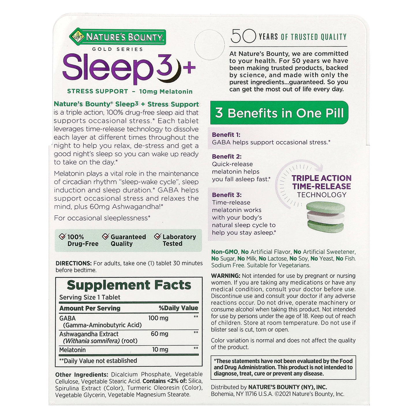 Nature's Bounty, Sleep 3 +, Stress Support, 56 Tri-Layered Tablets