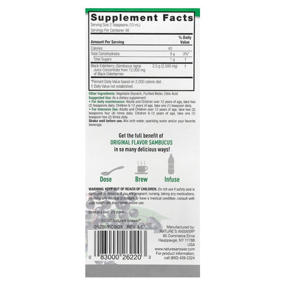 Nature's Answer, Sambucus, Black Elderberry, Alcohol-Free, 2,500 mg, 16 fl oz (480 ml)