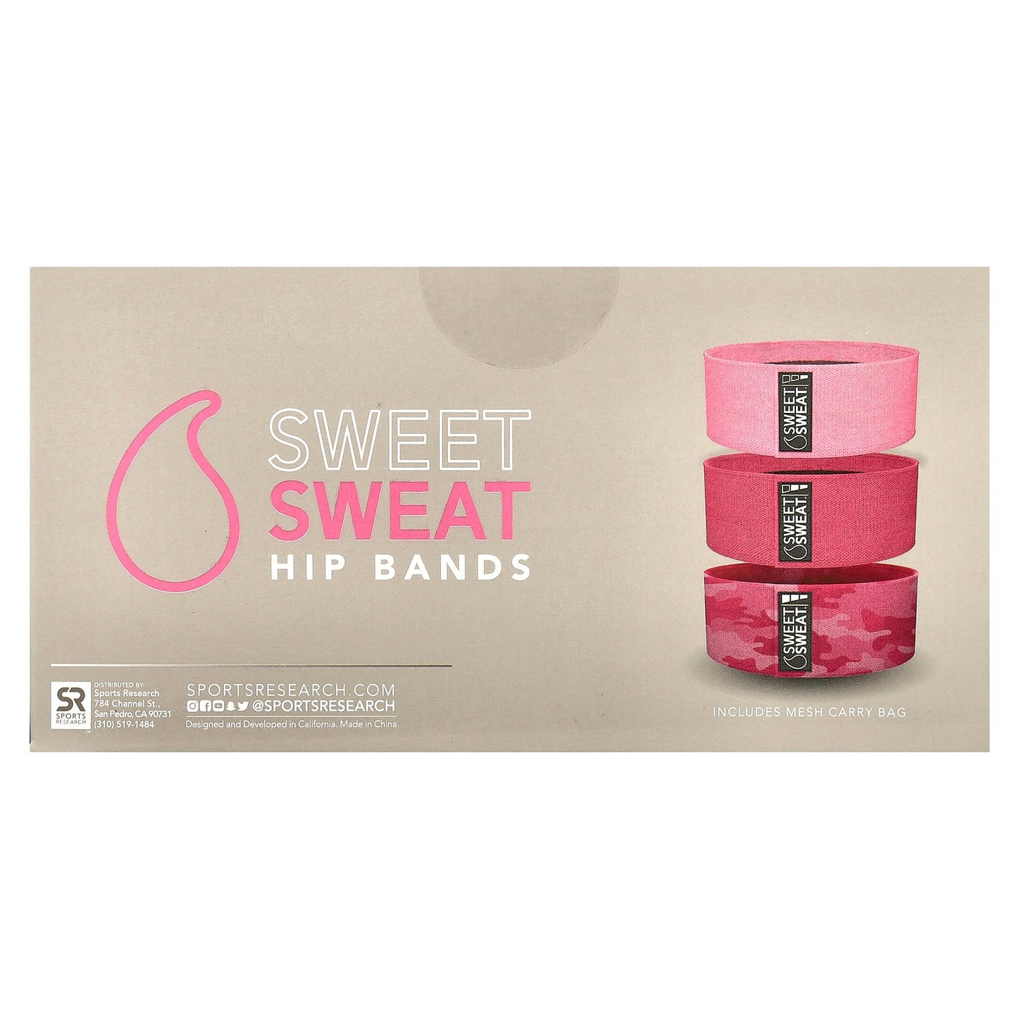Sports Research, Sweet Sweat, Hip Bands, Pink, 3 Bands