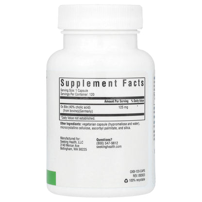 Seeking Health, Ox Bile, 125 mg, 120 Capsules