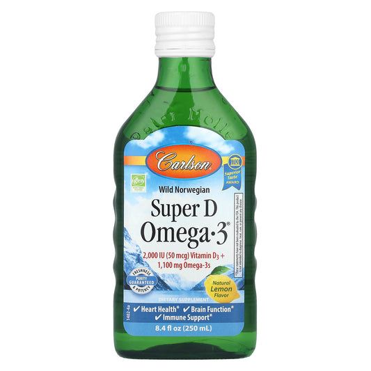 Carlson, Wild Norwegian, Super D Omega-3®, Natural Lemon, 8.4 fl oz (250 ml)