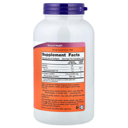 NOW Foods, Sunflower Lecithin, 200 Softgels (1.2 g per Softgel)