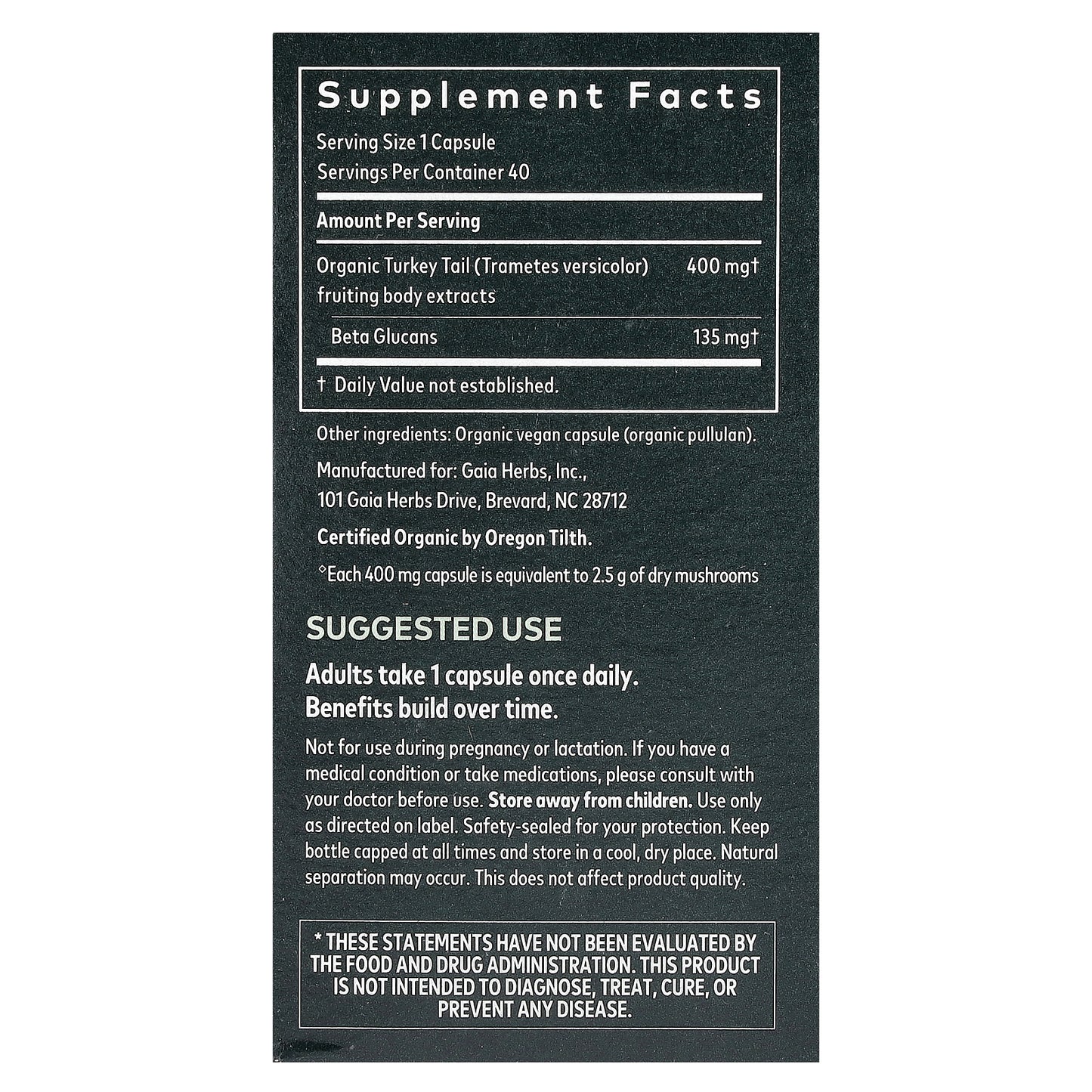 Gaia Herbs, Turkey Tail Mushroom, 40 Vegan Capsules