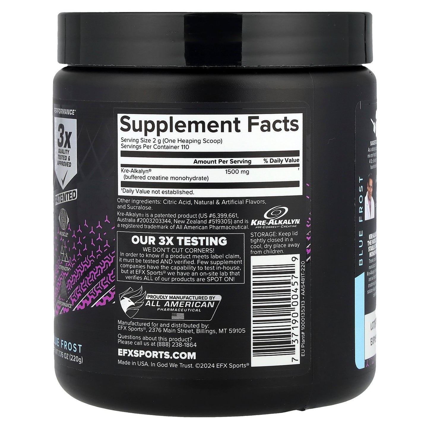 EFX Sports, Kre-Alkalyn EFX Powder, Blue Frost,  7.76 oz (220 g)
