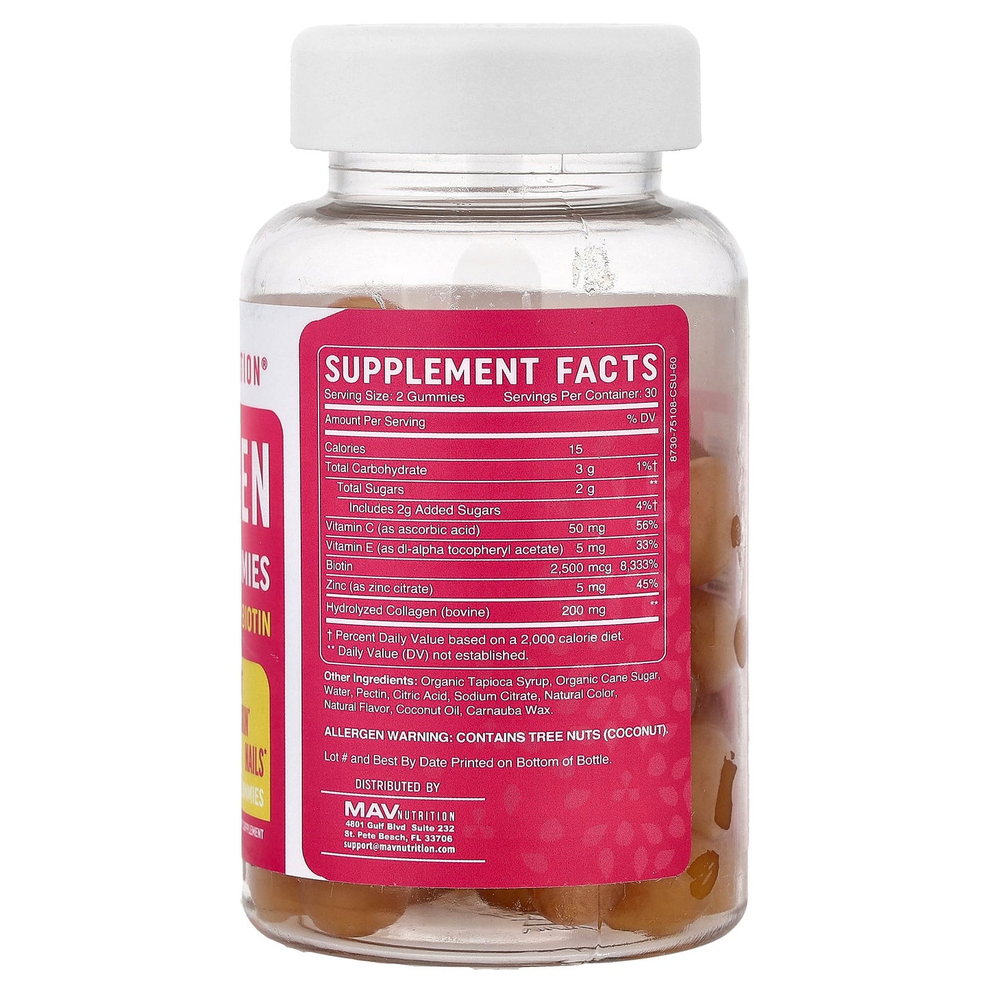 MAV Nutrition, Collagen Gummies with Biotin, Sweet Lemon, 60 Gummies