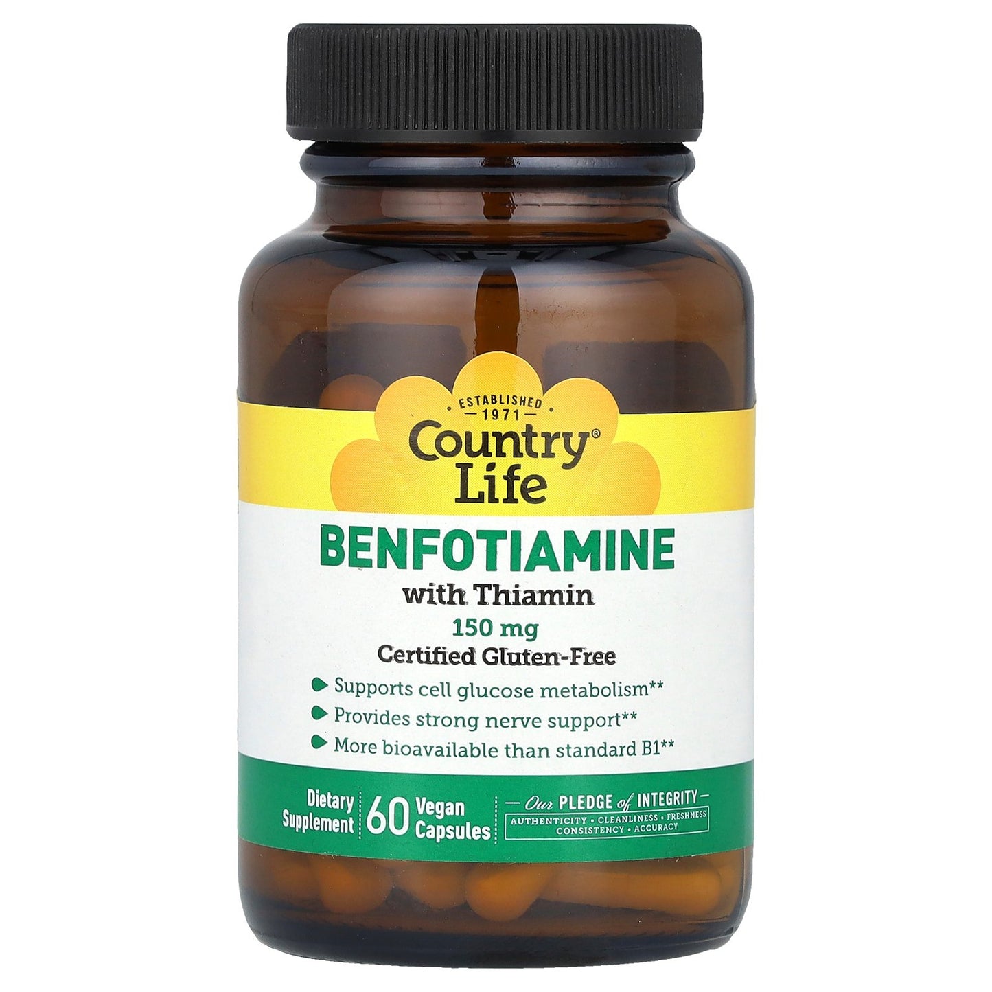 Country Life, Benfotiamine with Thiamin, 150 mg, 60 Vegan Capsules