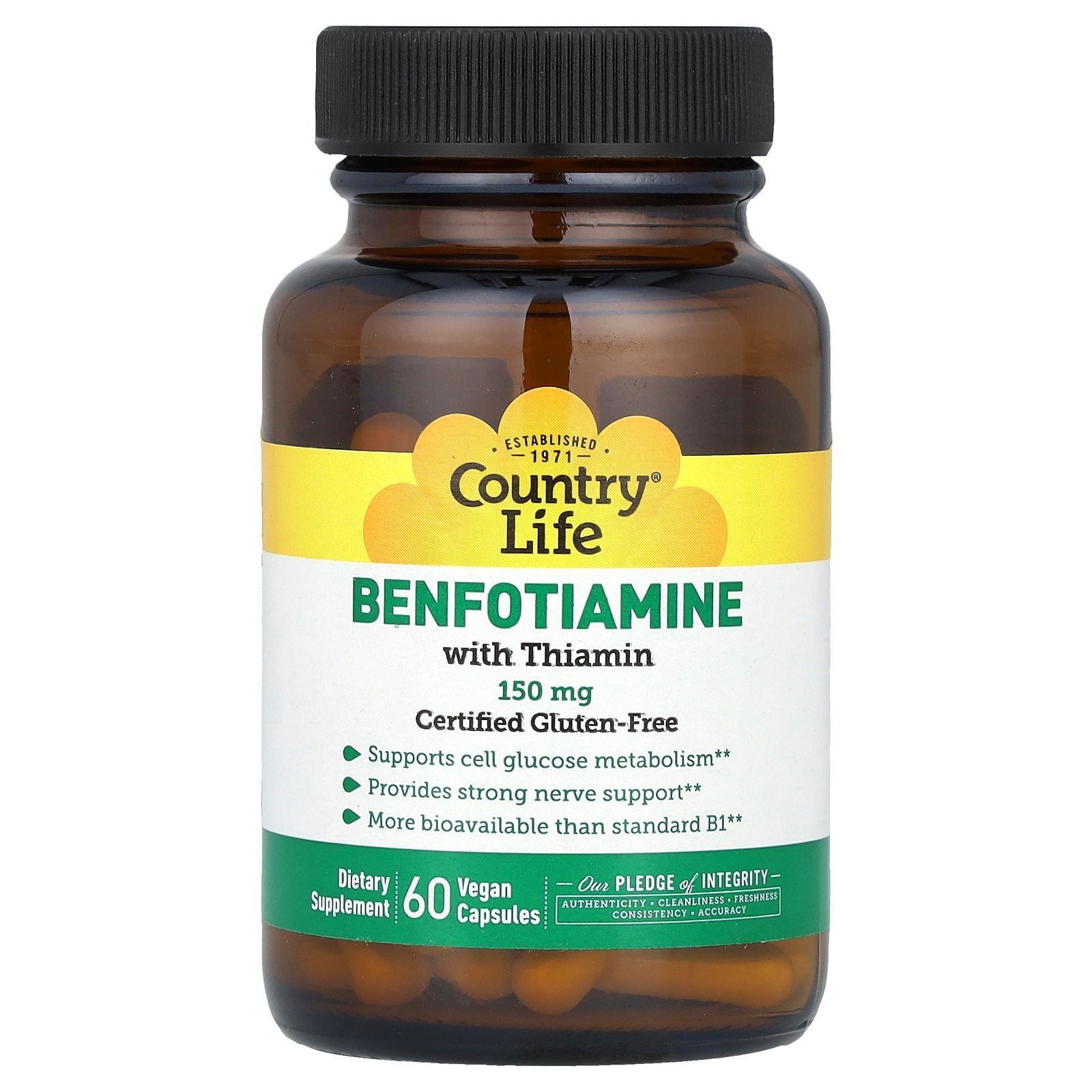 Country Life, Benfotiamine with Thiamin, 150 mg, 60 Vegan Capsules