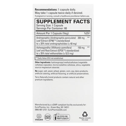 Terry Naturally, Andrographis and Ashwagandha, 60 Capsules