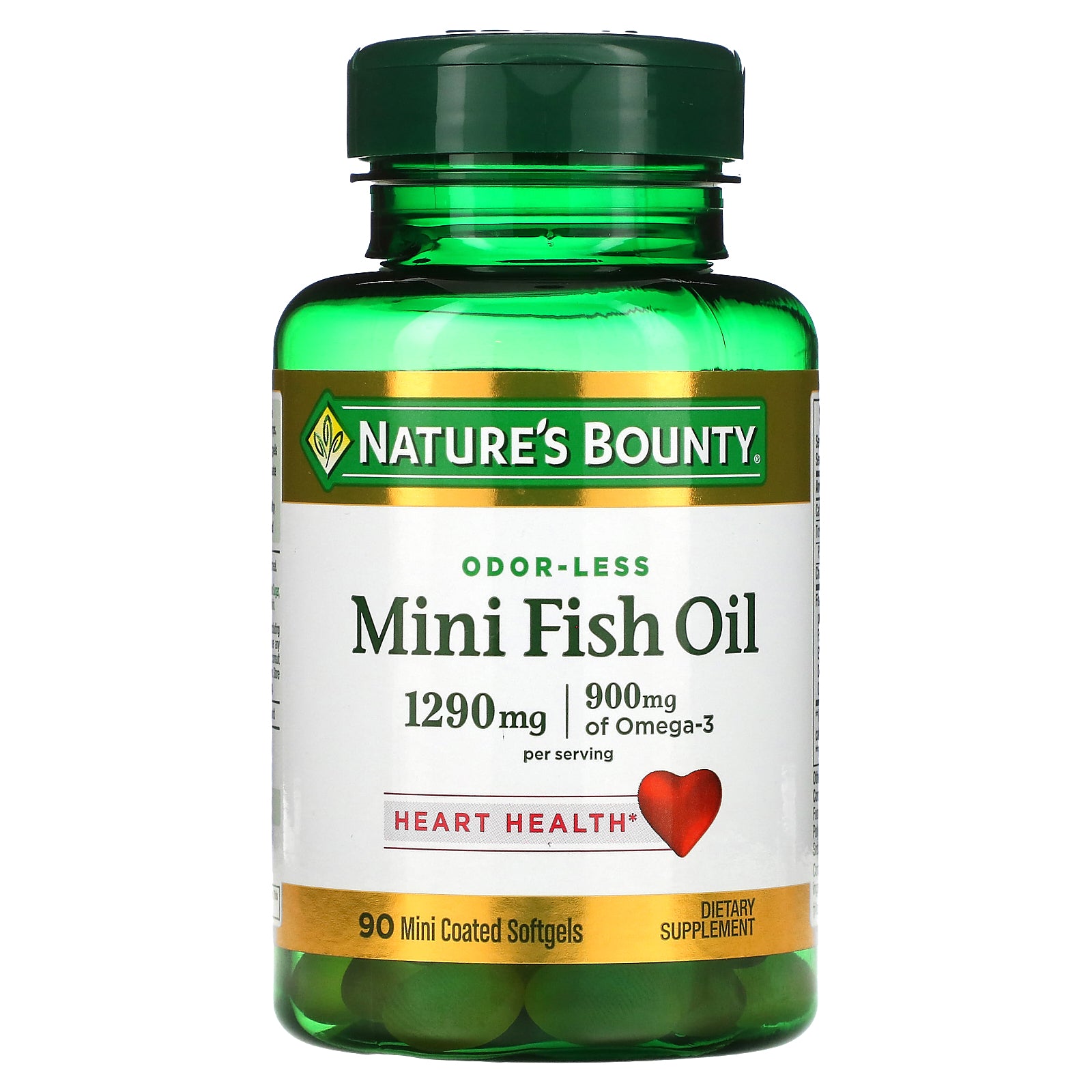 Nature's Bounty, Odor-Less Mini Fish Oil, 1,290 mg, 90 Mini Coated Softgels (645 mg per Softgel)