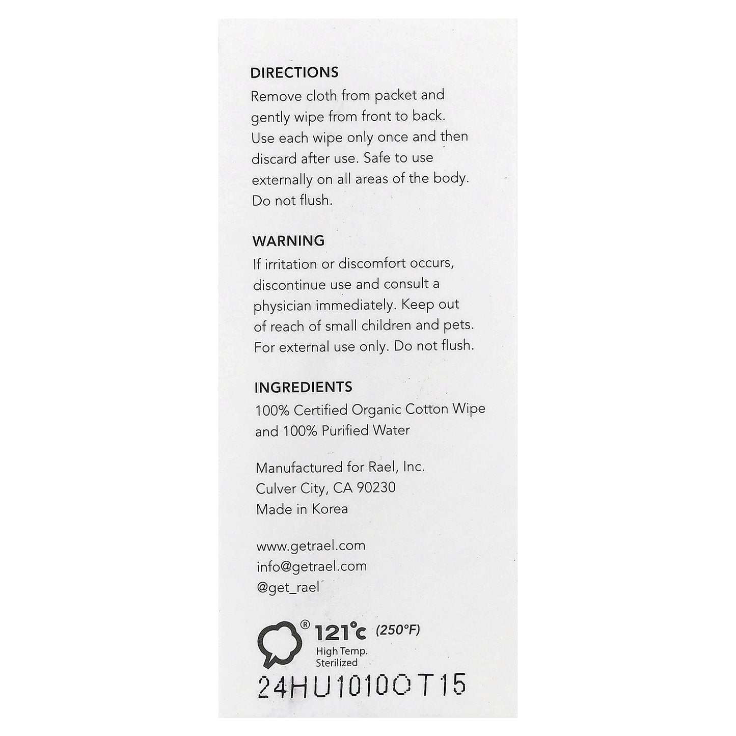 Rael, Organic Cotton Body Wipes, Fragrance Free, 10 Individually Wrapped Wipes