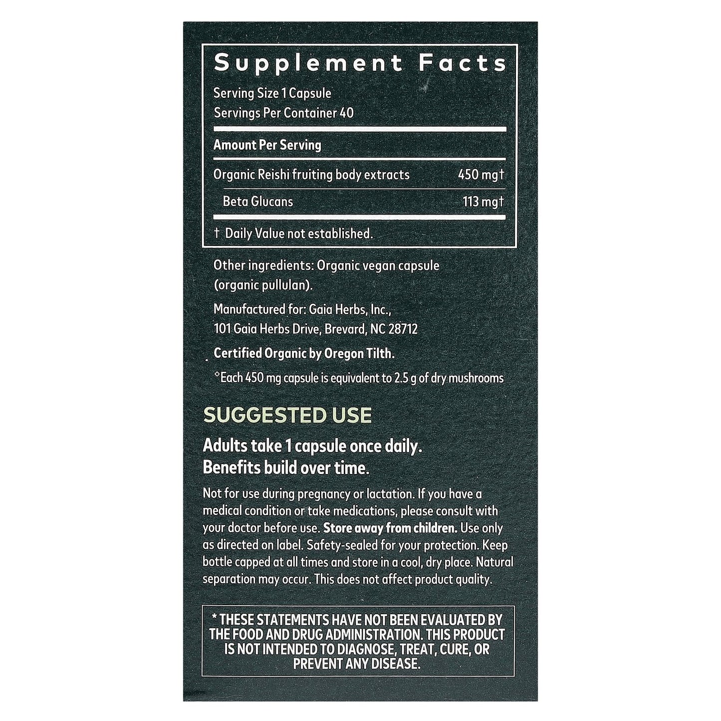 Gaia Herbs, Reishi Mushroom, 40 Vegan Capsules