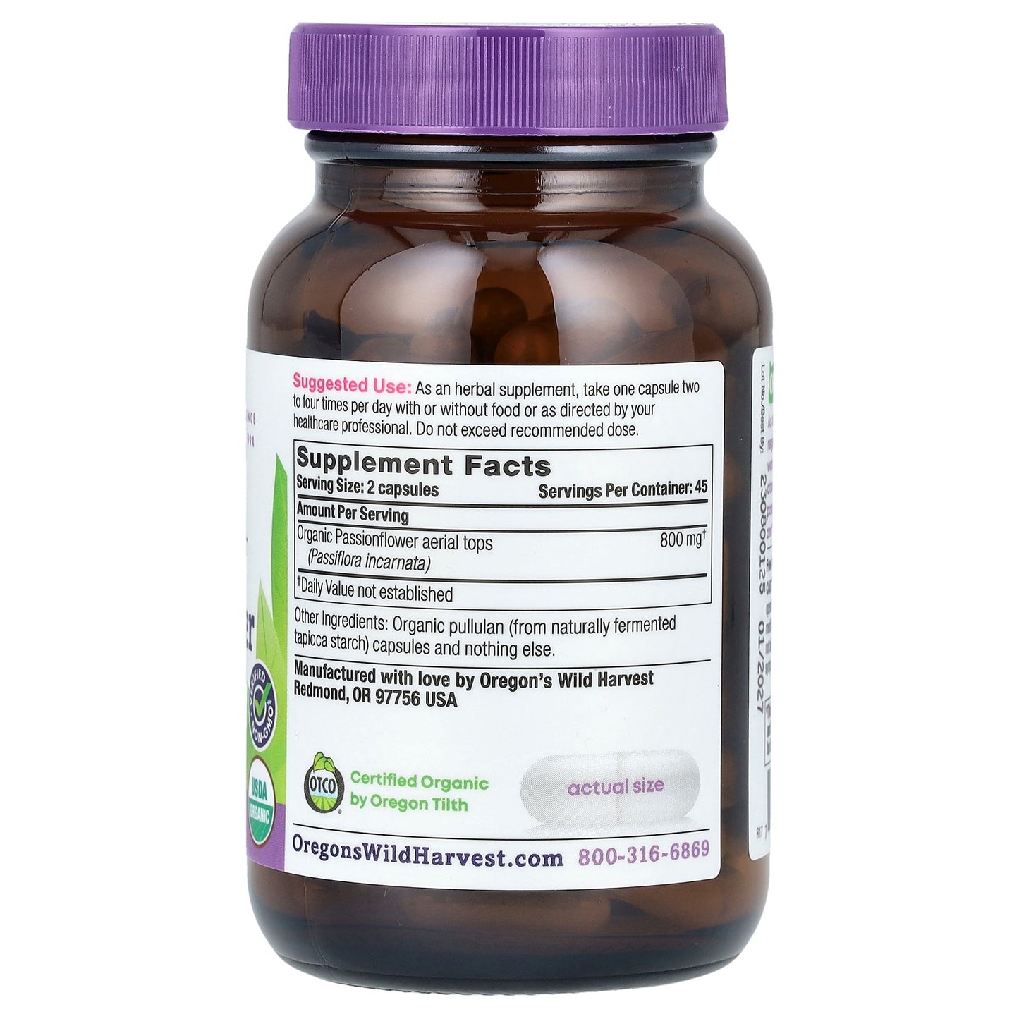 Oregon's Wild Harvest, Organic Passionflower, 90 Organic Vegan Capsules (400 mg per Capsule)