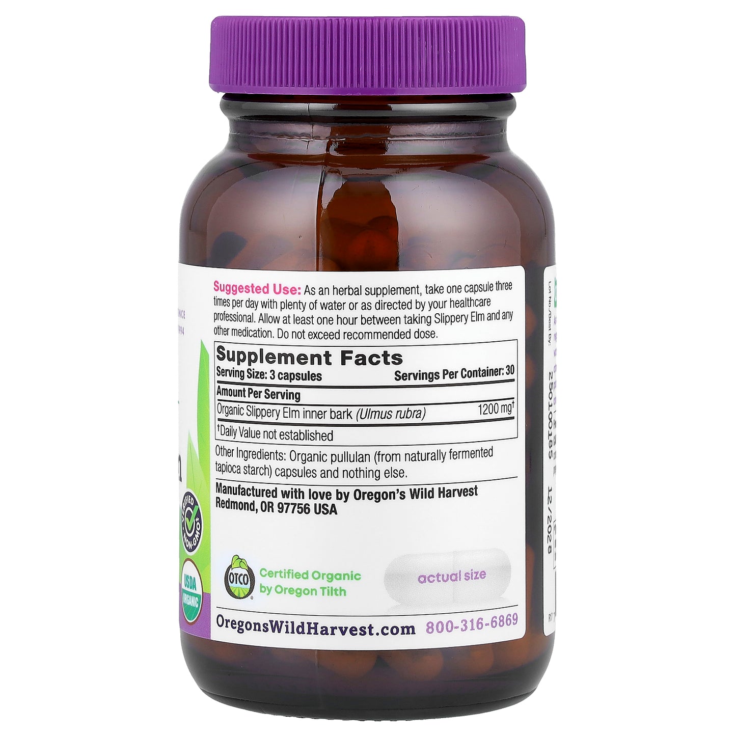 Oregon's Wild Harvest, Organic Slippery Elm, 90 Organic Vegan Capsules (400 mg per Capsule)