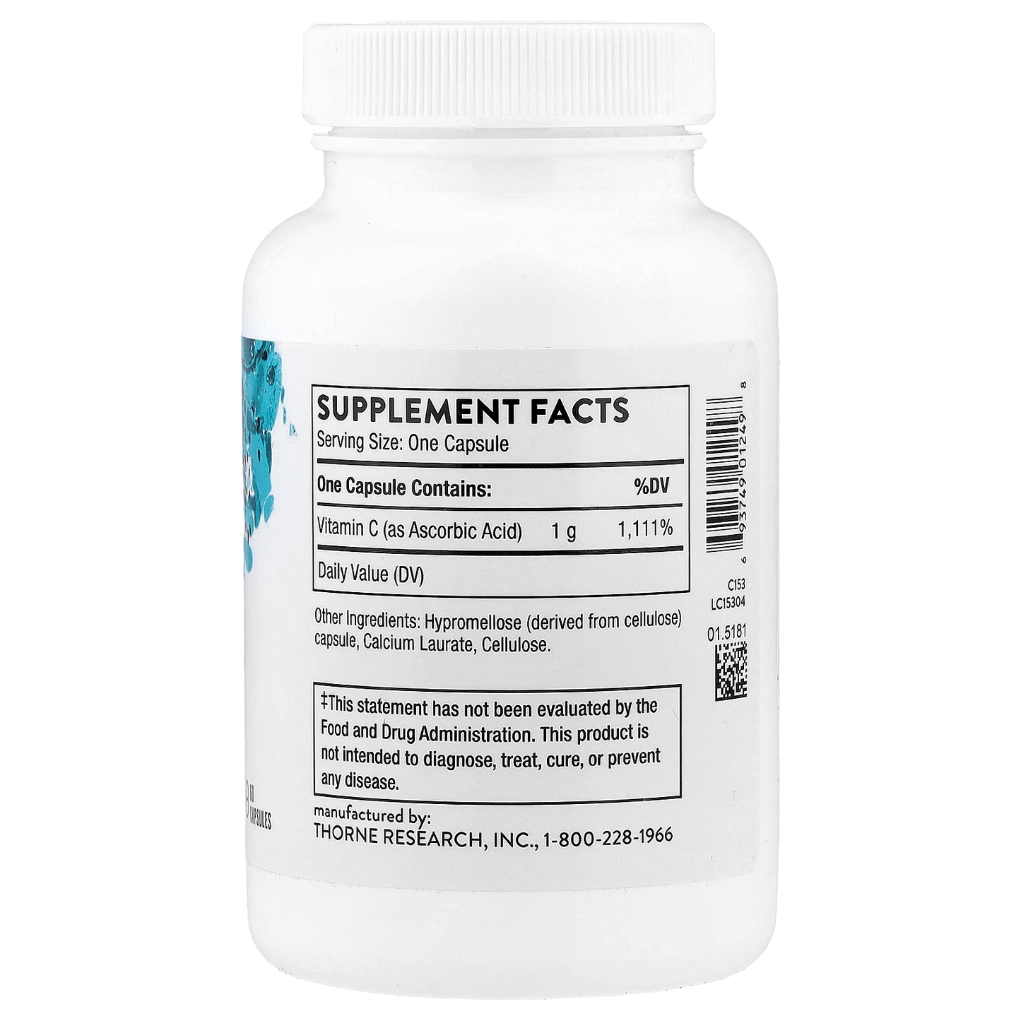 Thorne, Vitamin C as Ascorbic Acid, 60 Capsules (1 g per Capsule)