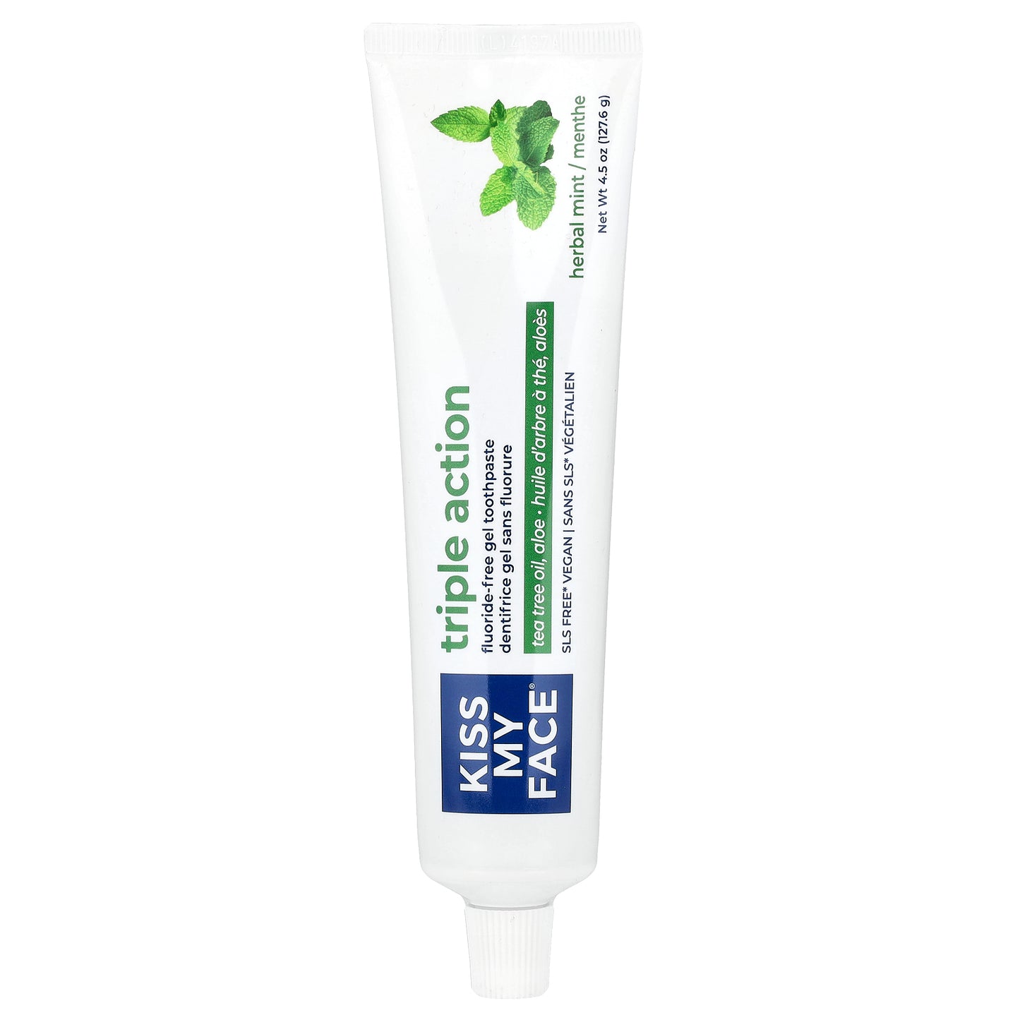 Kiss My Face, Triple Action Fluoride-Free Gel Toothpaste, Herbal Mint, 4.5 oz (127.6 g)