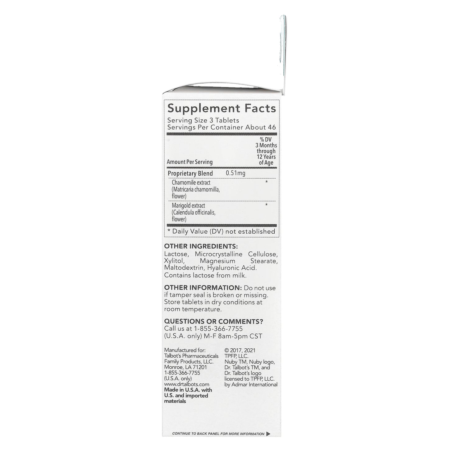 Dr. Talbot's, Soothing Tablets, Chamomile, 3 m+, 140 Quick-Dissolve Tablets