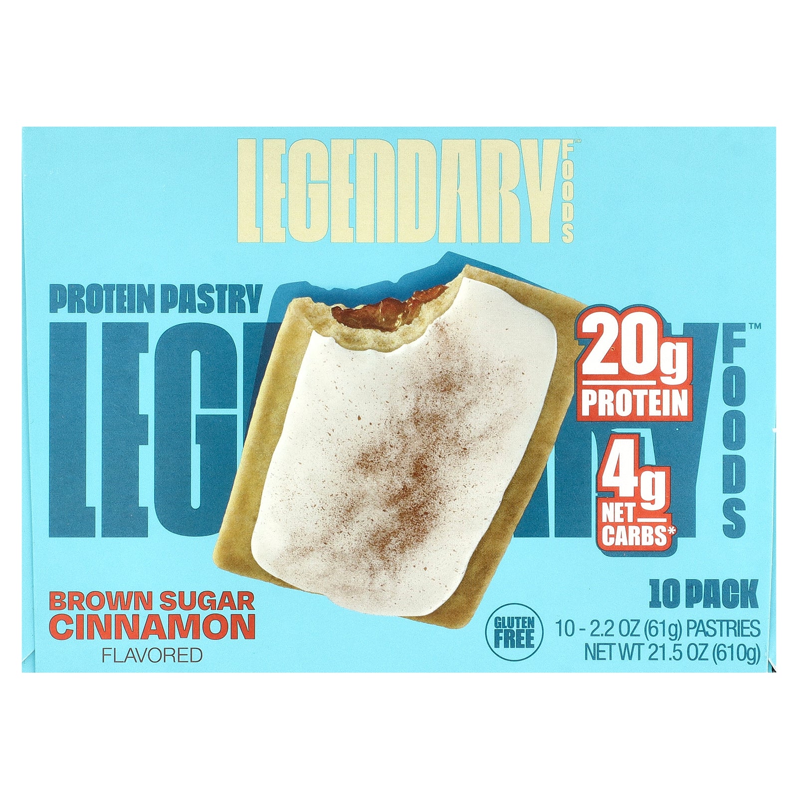Legendary Foods, Protein Pastry, Brown Sugar Cinnamon, 10 Pack, 2.2 oz (61 g) Each
