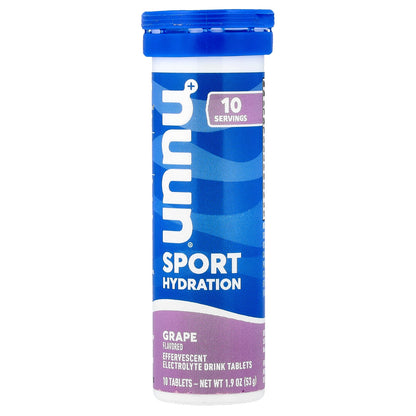 Nuun, Sport Hydration, Effervescent Electrolyte Drink Tablets, Grape, 10 Tablets