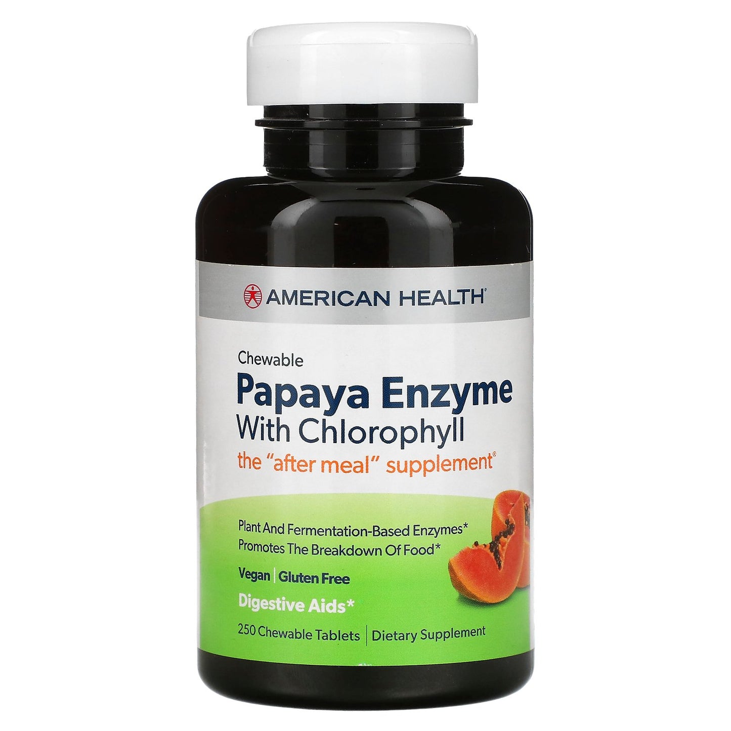 American Health, Papaya Enzyme with Chlorophyll, 250 Chewable Tablets