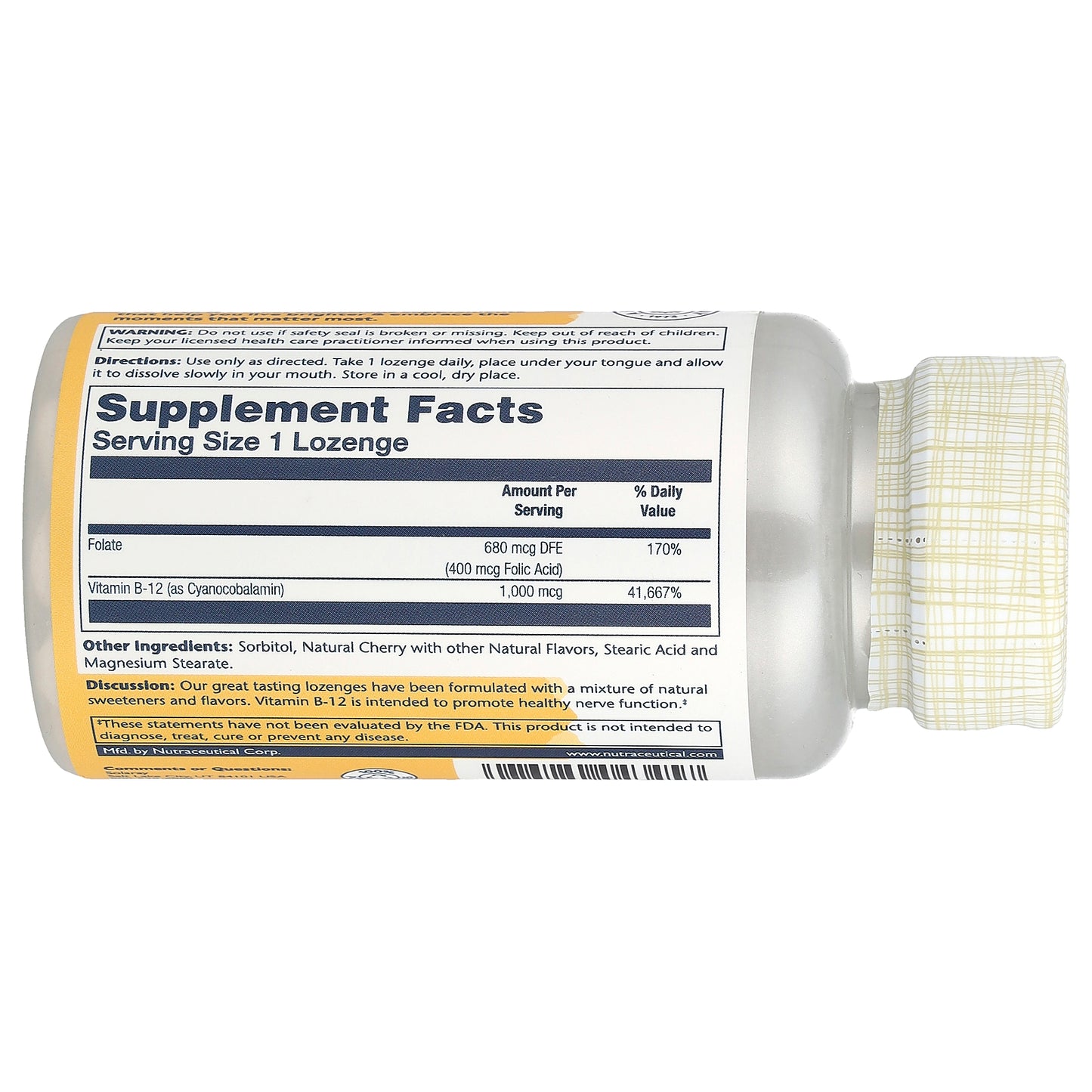 Solaray, Vitamin B-12 with Folic Acid Lozenges, Natural Cherry, 1,000 mg, 90 Lozenges