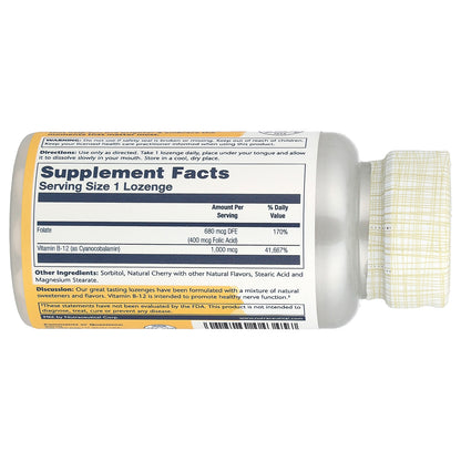 Solaray, Vitamin B-12 with Folic Acid Lozenges, Natural Cherry, 1,000 mg, 90 Lozenges