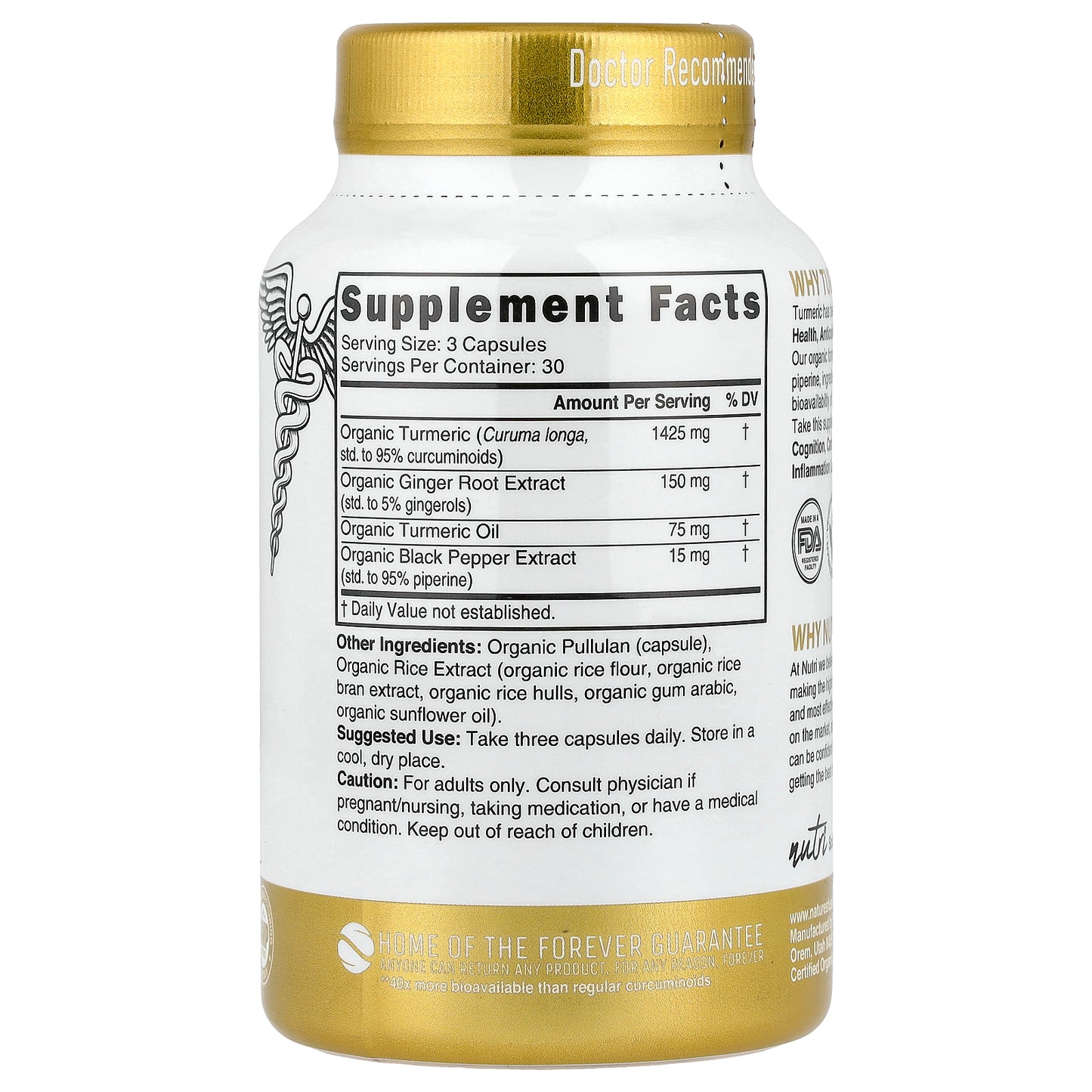 Nutri, Organic Turmeric Curcumin+, 90 Organic Capsules