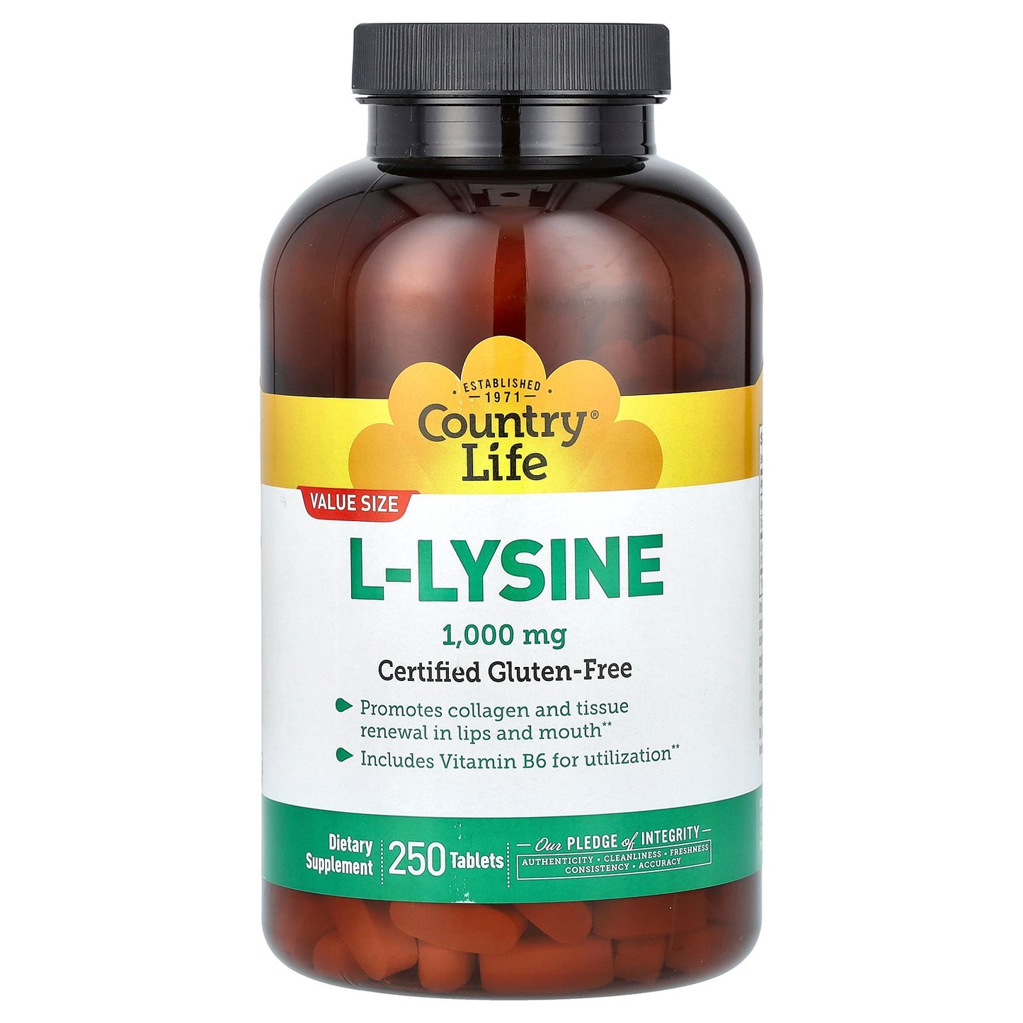 Country Life, L-Lysine, 1,000 mg, 250 Tablets