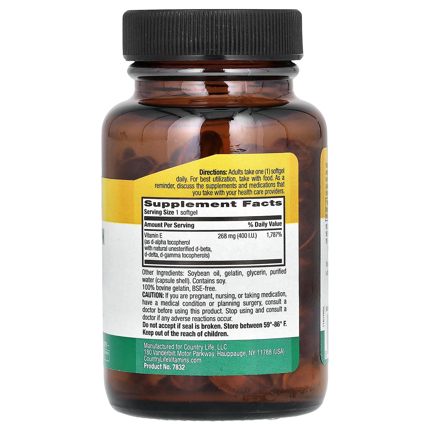 Country Life, Natural Vitamin E-Complex with Mixed Tocopherols, 268 mg (400 IU), 90 Softgels