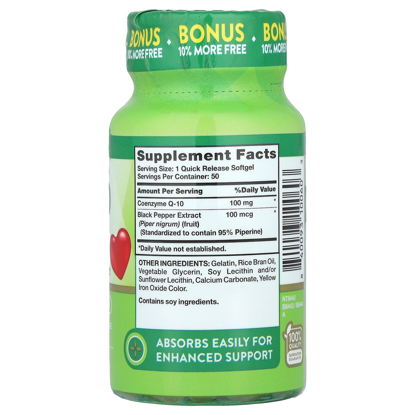 Nature's Truth, CoQ-10 Plus Black Pepper Extract, Enhanced Absorption, 100 mg, 50 Quick Release Softgels