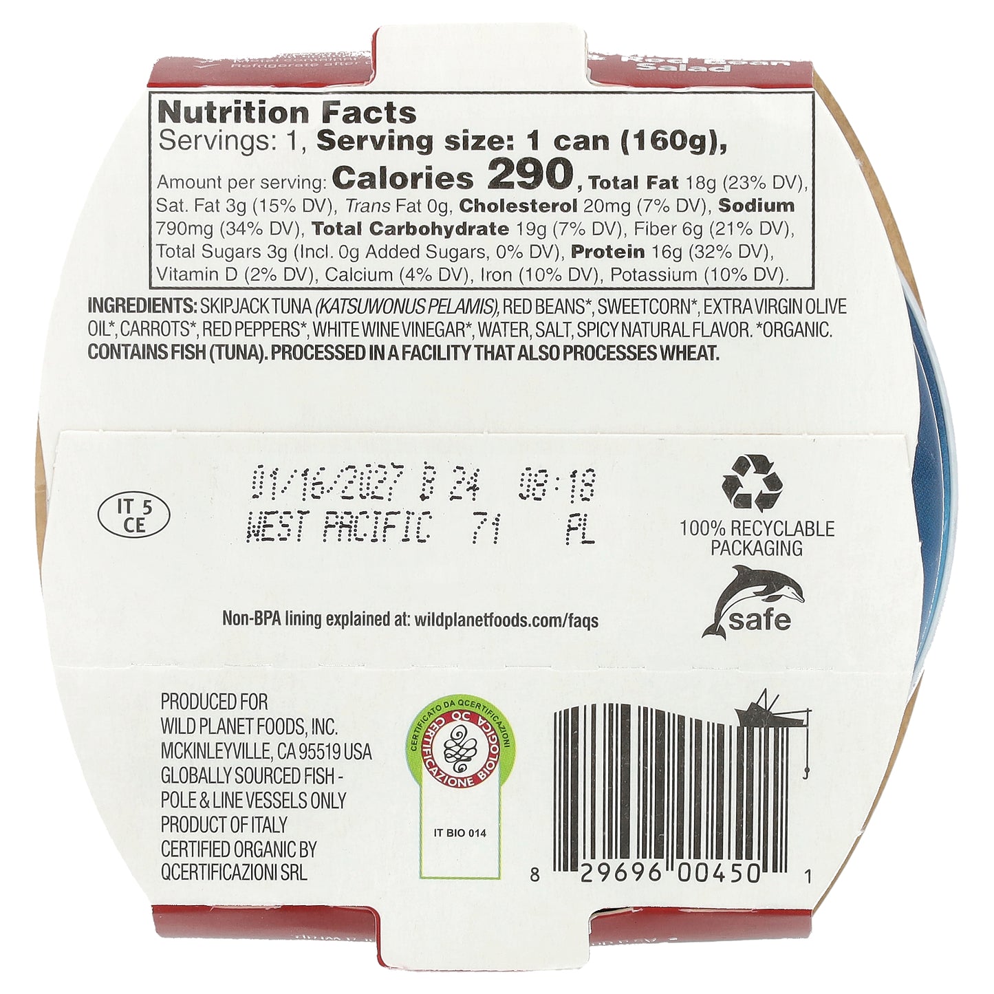 Wild Planet, Wild Tuna & Red Bean Salad, 5.6 oz (160 g)